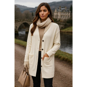 True Craft Buttery Soft Cardigan Longline Minimal Autumn Winter Cream Academia M